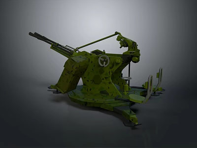 Military Green Camouflage Artillery Weapon Featuring Mounted Structure And Long Barrel 3d model