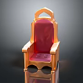 Elegant Golden Chair With Red Cushion And Ornate Armrest Design Details