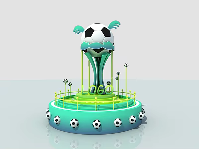 Soccer Themed Decorative Structure With Large Ball Top Green Streamlined Design And Base Soccer Balls 3d model