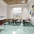 Modern Service Hall Interior With Spacious Space Green White Walls Service Counter And Wall Icons
