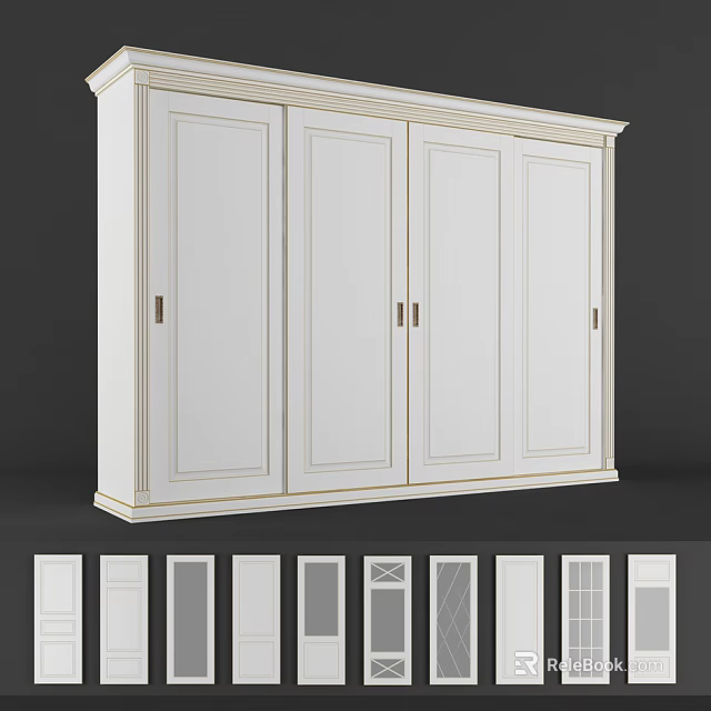 White Modern Wardrobe Design With Four Doors And Decorative Trim For Storage 3d model 