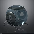 Modern Blue Metallic Sphere Device with Sturdy Metal Stand and Control Panel