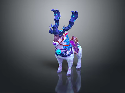 Mythical White Deer With Blue Glowing Antlers And Elegant Purple Decorative Saddle 3d model
