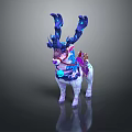 Mythical White Deer With Blue Glowing Antlers And Elegant Purple Decorative Saddle