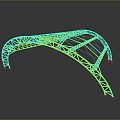 Golden Metal Curved Truss Structure With Triangular Frames On Black Background And Reflection 3d model