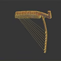 Antique Wooden Lyre With Curved Neck Red Brown Gradient And Textured Surface