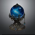Blue Enchanted Crystal Ball With Intricate Metallic Base Ornate Gemstones And Chains