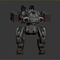 Mechanical Robot Character Design With Armored Exoskeleton Four Legged Frame Red Lights And Worn Armor 3d model