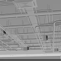 Industrial Ceiling Structure With Metal Framework Pipes And Grid Design 3d model