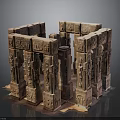 Ancient Carved Stone Architectural Components with Intricate Reliefs and Column Structures