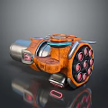 Orange And Silver Mechanical Device With Circular Components And Sci Fi Design 3d model