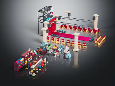 Modern Cartoon Scene Shopping Mall Theater Office Supplies Desk 3d model