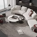Modern L Shaped Sofa And Round Coffee Table Set With Gray Rug Red Armchair
