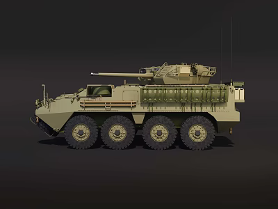 Modern Military Armored Vehicle With Six Wheeled Design And Turret Weapon System 3d model