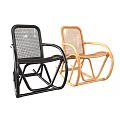 Black and Beige Rattan Armchairs with Woven Backrest and Curved Frame