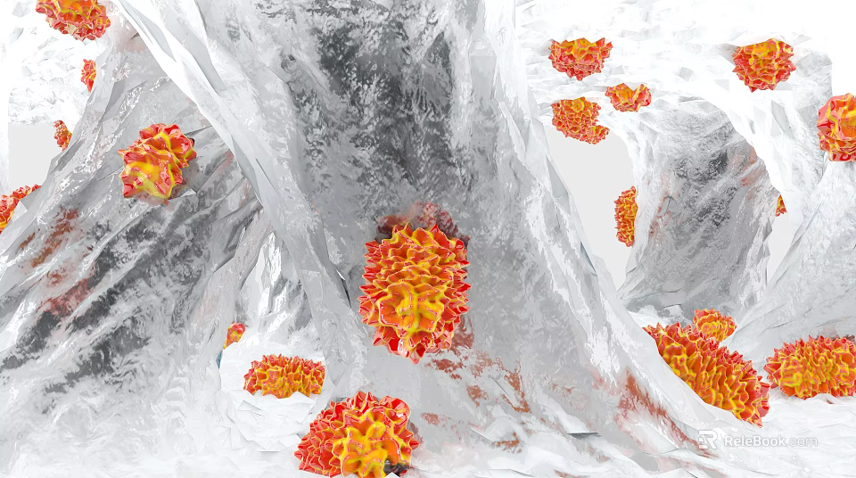 Medical Device For Virus Detection Featuring Red Yellow Viral Particles And Transparent Structures 3d model 