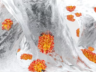 Medical Device For Virus Detection Featuring Red Yellow Viral Particles And Transparent Structures 3d model