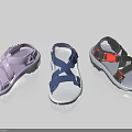Three Pairs of Colorful Sandals in Purple Blue Gray with Red Straps for Summer Wear