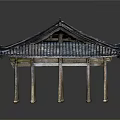 Traditional Chinese Architecture With Tiled Roof Overhanging Eaves And Wooden Columns