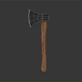 Traditional Axe Weapon With Metal Head And Wooden Handle On Gray Background