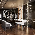 Modern Luxury Dining Table Set With Chandeliers Artwork White Chairs And Wooden Flooring