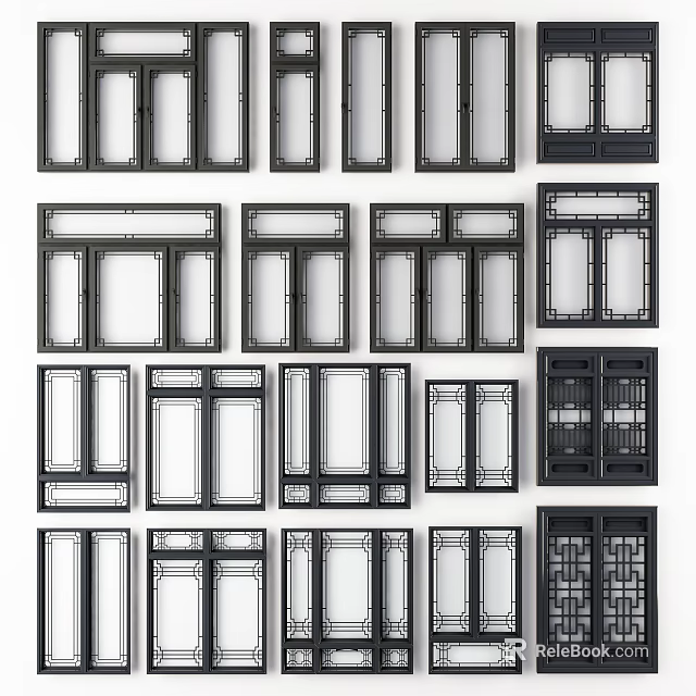 Stylish Floor to Ceiling Windows With Various Designs and Modern Frames 3d model