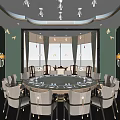 Private Dining Room with Round Table White Tablecloth Tableware Green Walls Large Windows City View 3d model