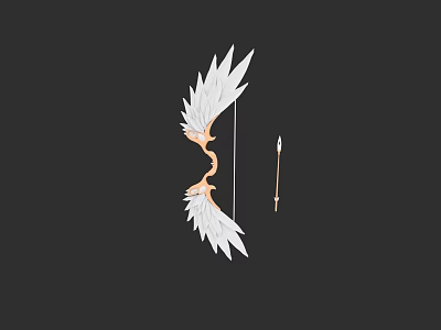 Elegant Bow and Arrow Weapon Decorated with White Feathers and Golden Accents 3d model