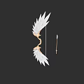 Elegant Bow and Arrow Weapon Decorated with White Feathers and Golden Accents
