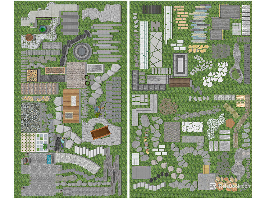Stepping Stones Landscape Design With Various Layouts And Garden Elements 3d model 