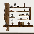 Wooden Wall Shelving Unit with Vases Books Decorative Pottery and Ornaments