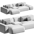 Modern Double Sofa Design With Neutral Tones Pillows And Ottoman Seats