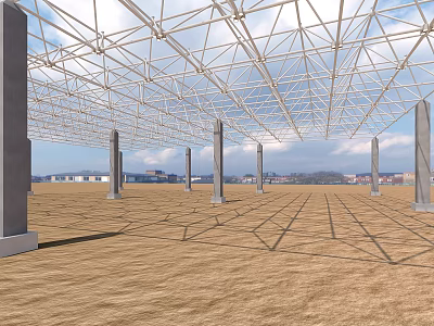 Industrial Equipment Steel Structure Framework Of Modern Factory Building With Support Columns 3d model