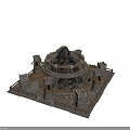 Ancient Circular Building Structure With Stone Wooden Platform And Rock Pillars 3d model