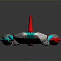Modern Streamlined Water Craft Featuring White Blue Red Gray Accents and Tail Fin Design