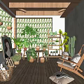 Cozy Villa Balcony With Wooden Flooring Ceiling Lush Greenery Armchair And Painting