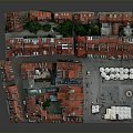Modern Urban Architecture Model Featuring Red Roof Buildings Square And Green Trees