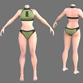 3D Female Model Green Bikini Front And Back Views With Gray Background 3d model