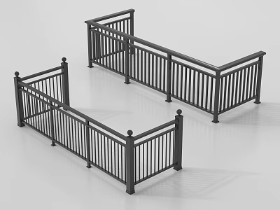 Sturdy Black Metal Railings with Decorative Posts and Horizontal Bars Design 3d model