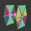 Transparent TIE Fighter Model with Symmetrical Wings and Spherical Cockpit on Dark Reflective Background