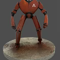 Red Robot Figure Standing On Circular Concrete Base With Detailed Mechanical Design 3d model