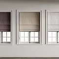 Dark Brown Beige Light Gray Roman Curtains for White Framed Interior Windows with Light Wall