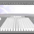 Modern Smart Stage Design With Blue Lighting Circular Elements And Audience Seats 3d model