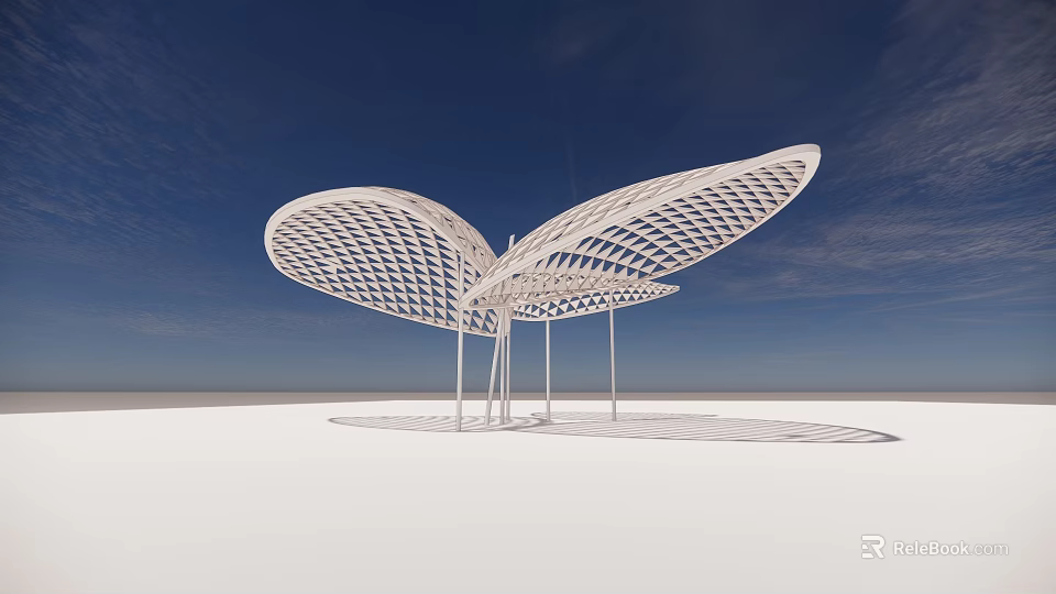 Elegant Butterfly-shaped Pergola with White Latticed Design Under Clear Blue Sky 3d model 