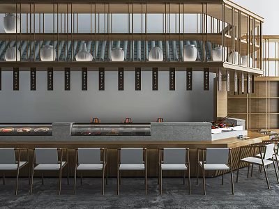 Japanese Restaurant Dining Table and Chair Sushi Restaurant Ibuya Restaurant Bar Counter 3d model