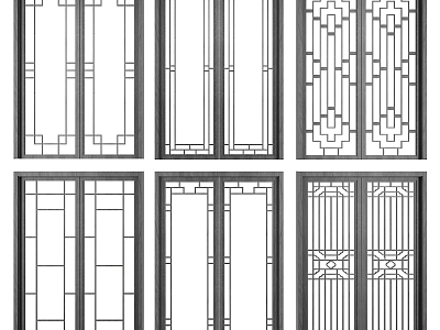 New Chinese style double door glass sliding door combination model