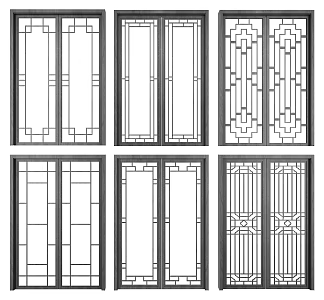 New Chinese style double door glass sliding door combination 3d model