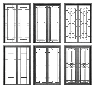 New Chinese style double door glass sliding door combination 3d model