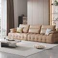 Modern Brown Leather Sofa and Coffee Table Set With Decorative Pillows and Marble Top 3d model