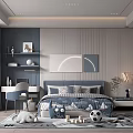 Cozy Kids Room Interior With Blue Bed Wooden Desk Toys And Decorative Rug